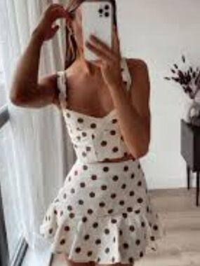 Zara Cream With Brown Polka Dot Skort